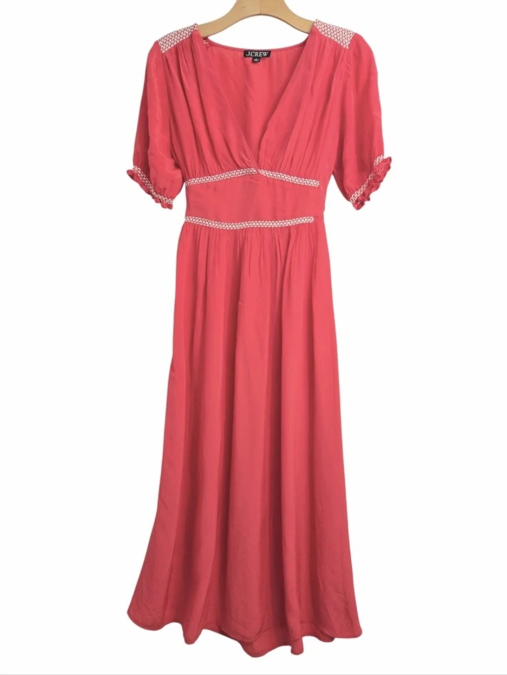 J. Crew Dress Smocked Vibrant‎ Red V Neck